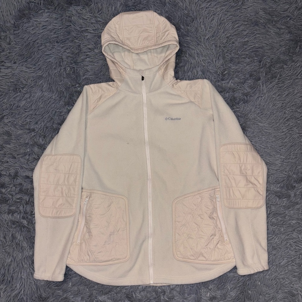 Colombia Sportswear Women’s Cream Fleece Full Zip Jacket Quilted Pockets Large